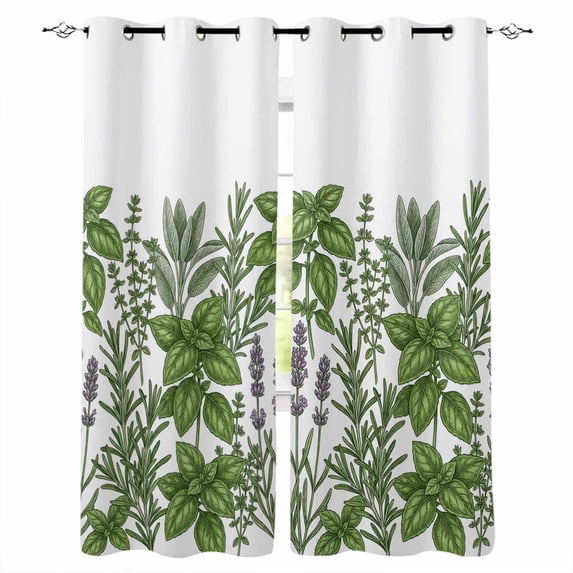 Spring Botanical Blackout Curtains for Bedroom Living Room Darkening Curtains 54 Inch Long Green Herbs Grass Flowers Vintage Country Short Curtain for Small Window Treatment Grommet Drapes 52"x54"x2