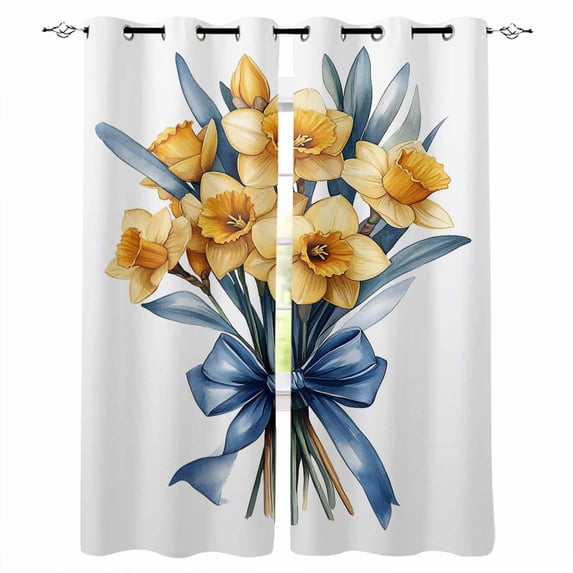 Spring Botanical Blackout Curtains for Bedroom Living Room Darkening Curtains 84 Inch Length 2 Panels Set Yellow Verdant Flower Patterns Window Curtain Window Treatment Grommet Drapes 42"x84"