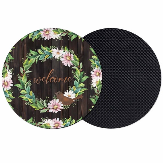 Spring Botanical Coasters Set of 2, Absorbent Coasters for Drinks, Garden Birds Floral Leaves Brown Wood Coaster for Desk Coffee Table Protection, Home Decor House Warming Gifts 4"