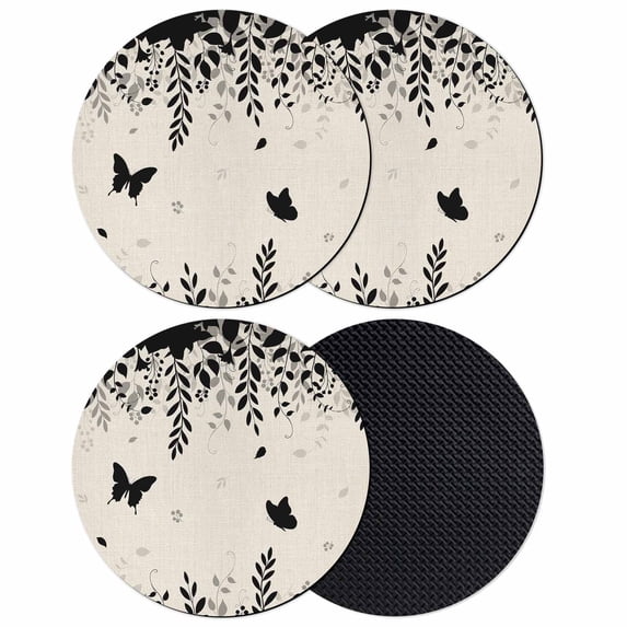 Spring Botanical Coasters Set of 4, Absorbent Coasters for Drinks, Black Eucalyptus Butterfly Rustic Coaster for Desk Coffee Table Protection, Home Decor House Warming Gifts 4"