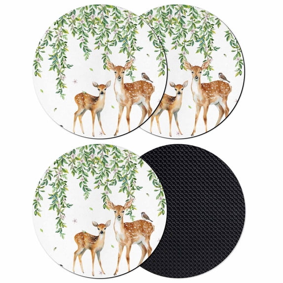 Spring Botanical Coasters Set of 4, Absorbent Coasters for Drinks, Watercolor Leaves Deers Birds Country Coaster for Desk Coffee Table Protection, Home Decor House Warming Gifts 4"