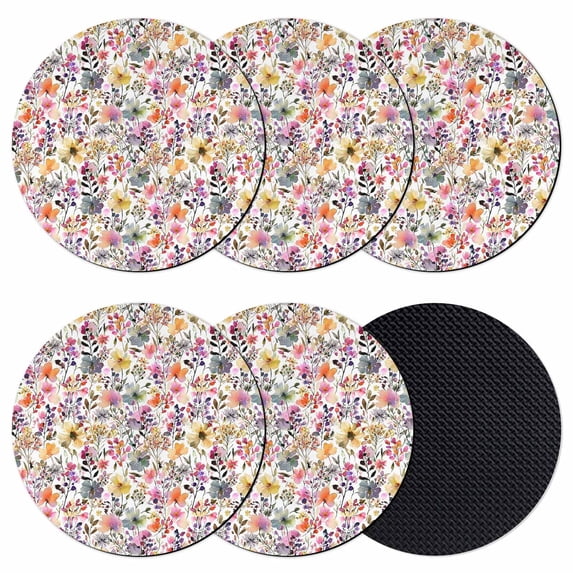 Spring Botanical Coasters Set of 6, Absorbent Coasters for Drinks, Watercolor Floral Flowers Country Vintage Coaster for Desk Coffee Table Protection, Home Decor House Warming Gifts 4"