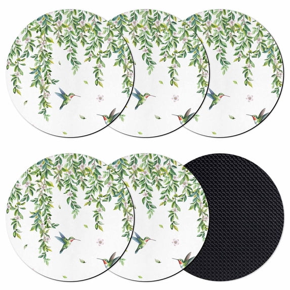 Spring Botanical Coasters Set of 6, Absorbent Coasters for Drinks, Watercolor Leaves Flowers Birds Country Coaster for Desk Coffee Table Protection, Home Decor House Warming Gifts 4"