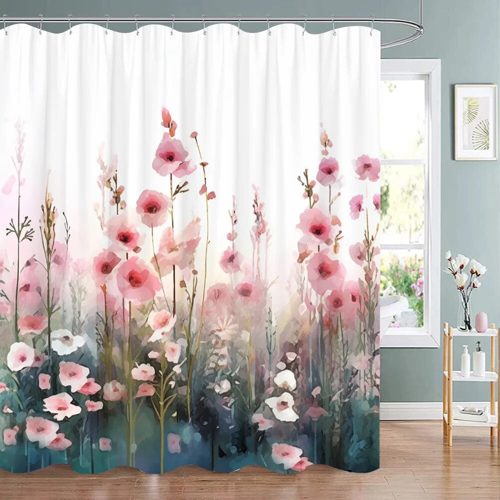 Spring Botanical Floral Shower Curtain Watercolour Style Floral ...