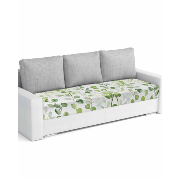 Spring Botanical Green Sofa Couch Cushion Covers Washable, Removable Stretchable Sectional Couch Covers, Elegant Summer Leaf Slipcovers for L & T Shape Sofa Furniture Protector L Size 1 pc