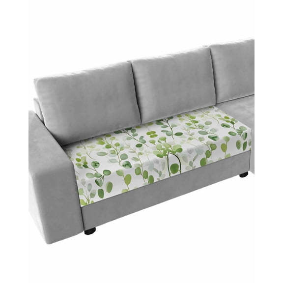 Spring Botanical Green Sofa Couch Cushion Covers Washable, Removable Stretchable Sectional Couch Covers, Elegant Summer Leaf Slipcovers for L & T Shape Sofa Furniture Protector M Size 1 pc