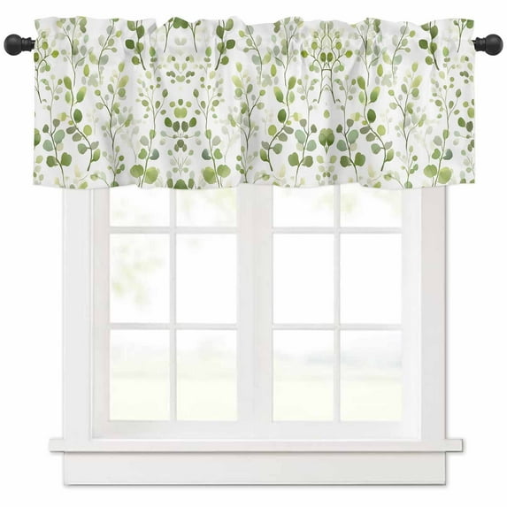 Spring Botanical Green Valances for Windows Farmhouse Kitchen Curtains Valances Rod Pocket Valance Curtains for Kitchen Windows Summer Leaf Watercolor Window Valances for Bathroom Bedroom 60"x18"