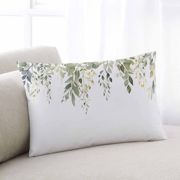 Spring Botanical King Size Pillow Cover, Pillowcase Protectors with Zipper, Breathable Decorative Throw Pillow Case Cover, Teal Eucalyptus Leaves Watercolor Pillow Shams for Couch Sofa 20x36Inch