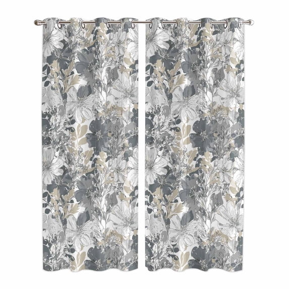 Spring Botanical Kitchen Curtains Window Panels, Country Floral Leaves Gray Brown Insulated Window Treatment Curtain, Grommet Curtains for Bedroom/Living Room/Bathroom, 2 Piece 42"Wx84"L