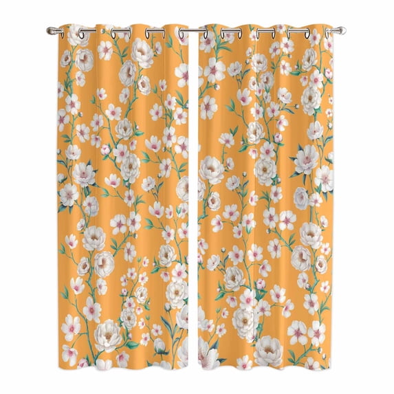 Spring Botanical Kitchen Curtains Window Panels, Watercolor Floral Flowers Botanical Yellow Insulated Window Treatment Curtain, Grommet Curtains for Bedroom/Living Room/Bathroom, 2 Piece 42"Wx84"L