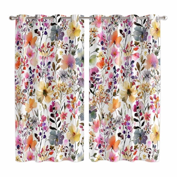 Spring Botanical Kitchen Curtains Window Panels, Watercolor Floral Flowers Country Vintage Insulated Window Treatment Curtain, Grommet Curtains for Bedroom/Living Room/Bathroom, 2 Piece 42"Wx63"L