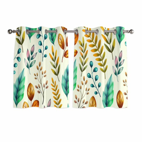 Spring Botanical Kitchen Curtains Window Panels, Watercolor Leaves Floral Rustic Cream Insulated Window Treatment Curtain, Grommet Curtains for Bedroom/Living Room/Bathroom, 2 Piece 42"Wx54"L
