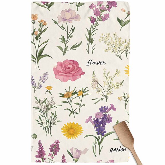 Spring Botanical Kitchen Towel Dish Cloths Set of 1, Microfiber Soft Kitchen Hand Towels, Colorful Cottagecore Blooms Flower Absorbent Quick Drying Dishcloths 18 x 28 Inches