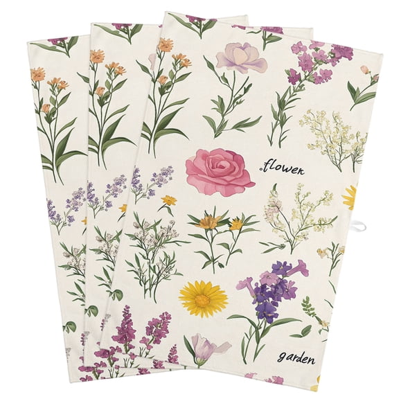 Spring Botanical Kitchen Towels, Absorbent Microfiber Kitchen Dish Hand Tea Bath Towel, Colorful Cottagecore Blooms Flower Quick Dry Cleaning Cloth Dishclothes Decorative Sets, (3-PC, 18x28)