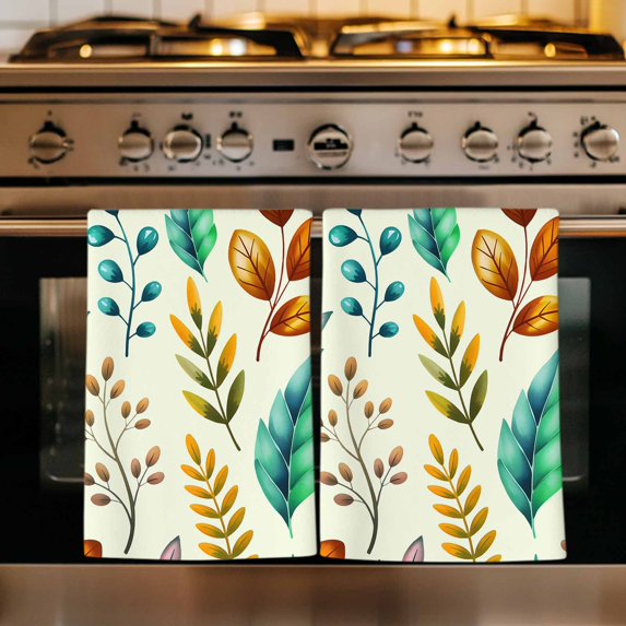 Spring Botanical Kitchen Towels Set of 1, Watercolor Leaves Floral Rustic Cream Absorbent Dish Towels for Kitchen, Microfiber Hand Towel, Quick Drying Tea Towel for Cleaning Decorative Dishcloths