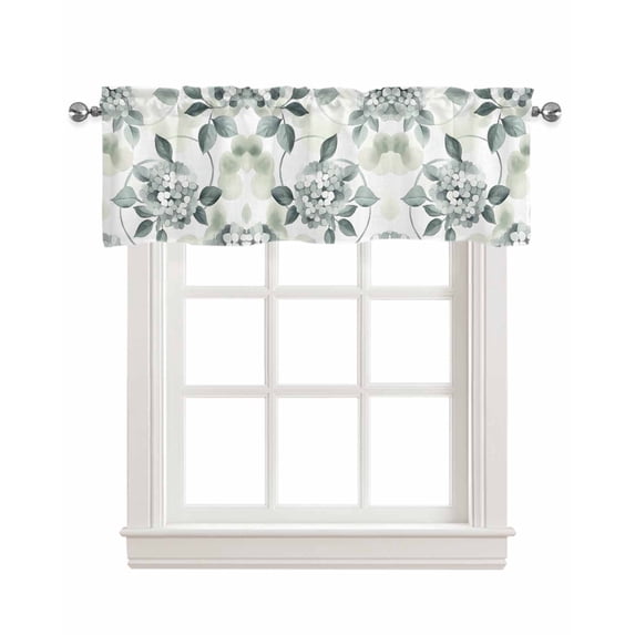 Spring Botanical Kitchen Valances for Windows Farmhouse Linen Window Valance Curtain for Living Room Window Treatment Eucalyptus Leaves Teal Floral Summer Valance Rod Pocket Topper, 42 x 12 Inch