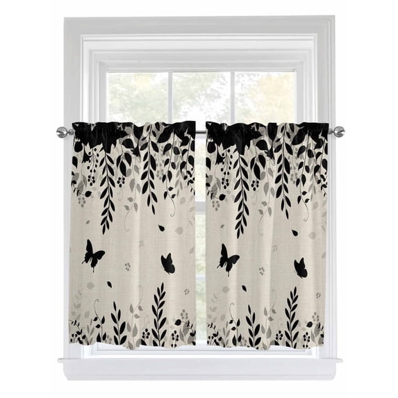 Spring Botanical Living Room Curtains 2 Panel, Black Eucalyptus Butterfly Rustic Cafe Window Treatment, Farmhouse Bedroom Bathroom Kitchen Curtains Drapes 104"x54"