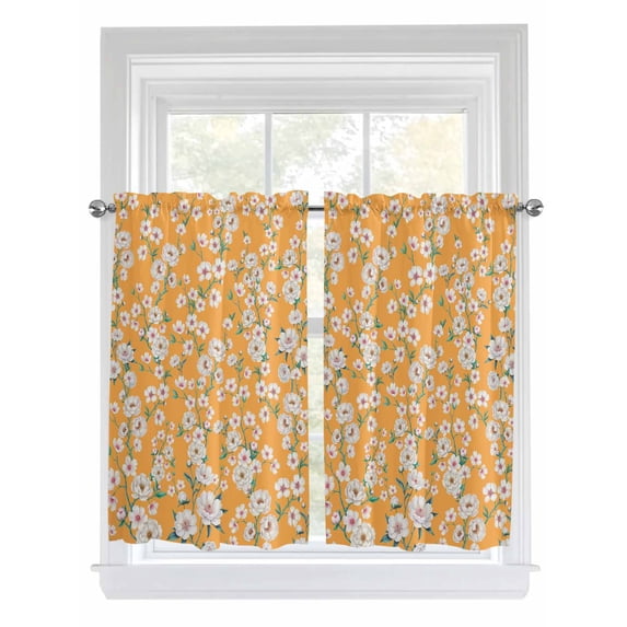 Spring Botanical Living Room Curtains 2 Panel, Watercolor Floral Flowers Botanical Yellow Cafe Window Treatment, Farmhouse Bedroom Bathroom Kitchen Curtains Drapes 104"x45"
