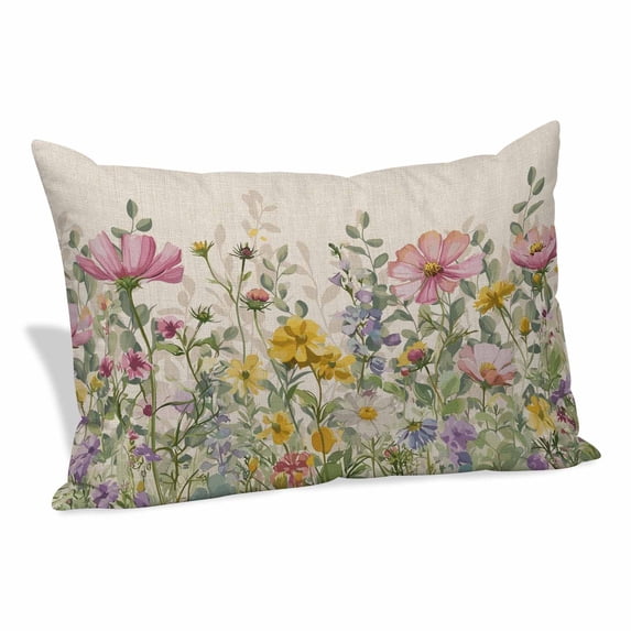 Spring Botanical Pillow Covers, Linen Long Throw Pillow Case, Watercolor Floral Eucalyptus Leaves Beige Holiday Pillow Protector Decorative Cushion Cover for Living Room/Bedroom 16" x 24"