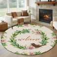 thumbnail image 1 of Spring Botanical Round Area Rug 8Ft Washable Large Circle Rugs for Living Room Dorm, Garden Birds Floral Leaves Rustic Burlap Non-Slip Carpet Floor Mats Indoor Outdoor Carpet Runner Home Decor, 1 of 8