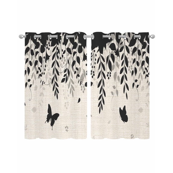 Spring Botanical Sheer Curtains 54 Inch Length 2 Panels Set for Living Room/Bedroom, Black Eucalyptus Butterfly Rustic Kitchen Curtains Grommet Semi-Sheer Curtains Drapes Window Treatments 42"x54"x2