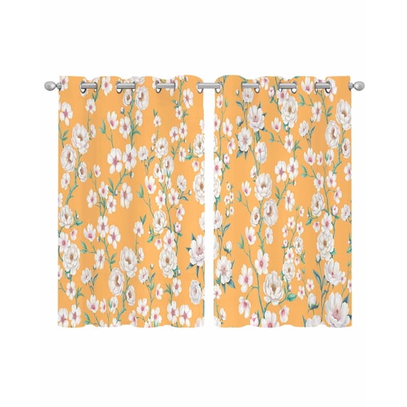 Spring Botanical Sheer Curtains 54 Inch Length 2 Panels Set for Living Room/Bedroom, Watercolor Floral Flowers Botanical Yellow Kitchen Curtains Grommet Curtains Window Treatments 42"x54"x2