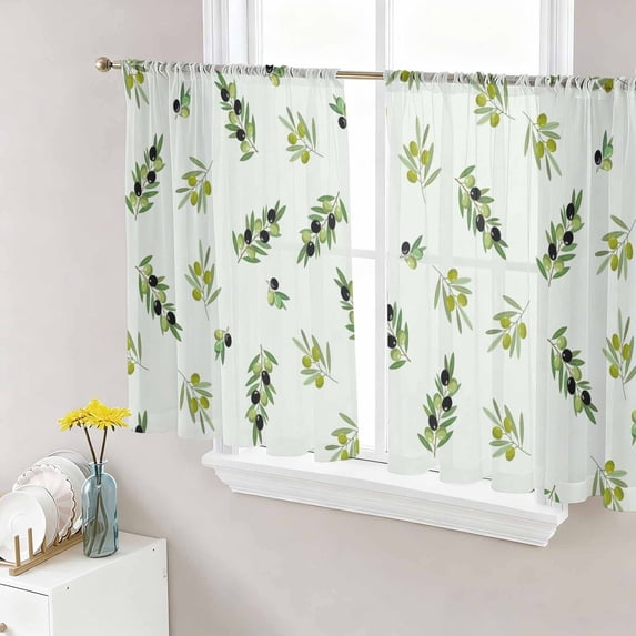 Spring Botanical Sheer Curtains 54 Inch Length 2 Panels Set Window Treatments, Green Olive Berry Branches Leaves Fruit Rod Pocket Semi Curtains for Living Room/Bedroom/Kitchen Décor, 104"W x 54"L