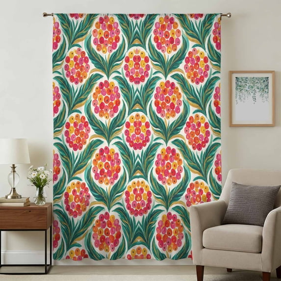 Spring Botanical Sheer Curtains 84 Inches Long, Abstract Fruits Leaf Plant Light Filering Curtains, Breathable Simi Curtain Privacy Drapes for Living Room Bedroom Lightweight Window Treatment