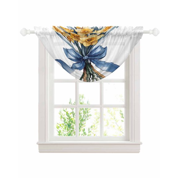 Spring Botanical Sheer Waterfall Valance Curtains for Window, Yellow Verdant Flower Patterns Rod Pocket Sheer Topper Swag Curtains for Living Room, Kitchen 38.5"W x 47.2"L, 1 Panel