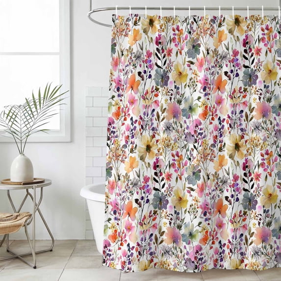 Spring Botanical Shower Curtain Set, Waterproof Shower Curtains for Bathroom, Watercolor Floral Flowers Country Vintage Washable Fabric Bath Curtain for Bathtub Decoration with Hooks 54x78 Inches