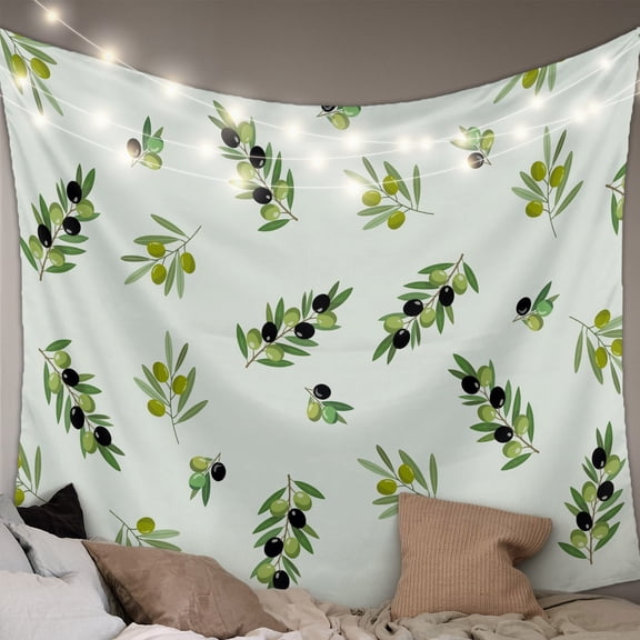 Spring Botanical Small Tapestry for Bedroom Wall Hanging Tapestry,Green Olive Berry Branches Leaves Fruit Ceiling Backdrop Tapestries Poster Blanket Wall Decor for Teens Room Living Room 23" x 28"