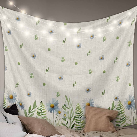 Spring Botanical Small Tapestry for Bedroom Wall Hanging Tapestry, Rustic Pastoral Daisy Leaves Burlap Ceiling Backdrop Tapestries Poster Blanket Wall Decor for Teens Room Living Room Dorm 23" x 28"