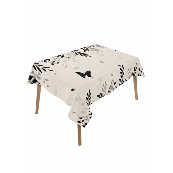 Spring Botanical Table Cloth, Waterproof Tablecloth for Rectangle Tables, Black Eucalyptus Butterfly Rustic Reusable Washable Fabric Table Cover for Restaurant Kitchen Dining Tables 60"x102"