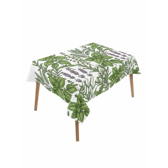 Spring Botanical Table Cloth, Waterproof Tablecloth for Rectangle Tables, Green Herbs Grass Flowers Vintage Country Reusable Washable Fabric Table Cover for Restaurant Kitchen Dining Tables 60"x102"