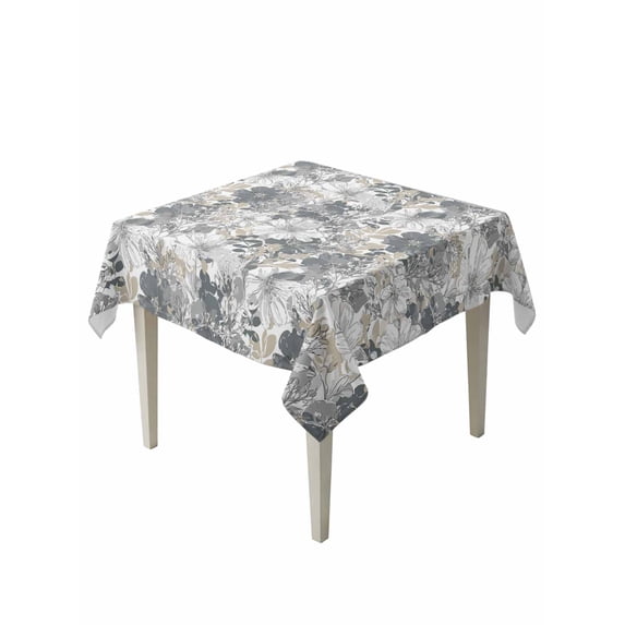Spring Botanical Table Cloth, Waterproof Tablecloth for Square Tables, Country Floral Leaves Gray Brown Reusable Washable Fabric Table Cover for Restaurant Kitchen Dining Tables 60"x60"