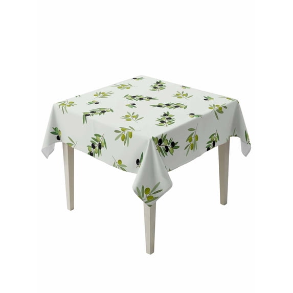 Spring Botanical Table Cloth, Waterproof Tablecloth for Square Tables, Green Olive Berry Branches Leaves Fruit Reusable Washable Fabric Table Cover for Restaurant Kitchen Dining Tables 60"x60"