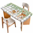 thumbnail image 1 of Spring Botanical Table Cloths for 4 Foot Rectangle Tables, Green Leaves Deers Birds Flowers Gray Plaid Patio Waterproof Elastic Fitted Tablecloths, Washable Rectangular Table Cover for Camping, 1 of 8