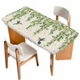 thumbnail image 1 of Spring Botanical Table Cloths for 4 Foot Rectangle Tables, Watercolor Leaves Flowers Birds Beige Patio Waterproof Elastic Fitted Tablecloths, Washable Rectangular Table Cover for Camping, 1 of 8