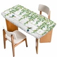 thumbnail image 1 of Spring Botanical Table Cloths for 4 Foot Rectangle Tables, Watercolor Leaves Flowers Birds Gray Wood Patio Waterproof Elastic Fitted Tablecloths, Washable Rectangular Table Cover for Camping, 1 of 8