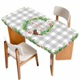 thumbnail image 1 of Spring Botanical Table Cloths for 5 Foot Rectangle Tables, Garden Birds Floral Leaves Gray Plaid Patio Waterproof Elastic Fitted Tablecloths, Washable Rectangular Table Cover for Camping, 1 of 8