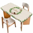 thumbnail image 1 of Spring Botanical Table Cloths for 6 Foot Rectangle Tables, Garden Birds Floral Leaves Rustic Burlap Patio Waterproof Elastic Fitted Tablecloths, Washable Rectangular Table Cover for Camping, 1 of 8