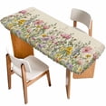 thumbnail image 1 of Spring Botanical Table Cloths for 8 Foot Rectangle Tables, Watercolor Floral Eucalyptus Leaves Beige Patio Waterproof Elastic Fitted Tablecloths, Washable Rectangular Table Cover for Camping, 1 of 8