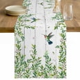 thumbnail image 1 of Spring Botanical Table Runner - 72 Inch Long Watercolor Leaves Flowers Birds Gray Wood Cotton and Linen Blended Dress Scarves Farmhouse Table Runner for Kitchen Dining, Coffee Table, 13" x 72", 1 of 8