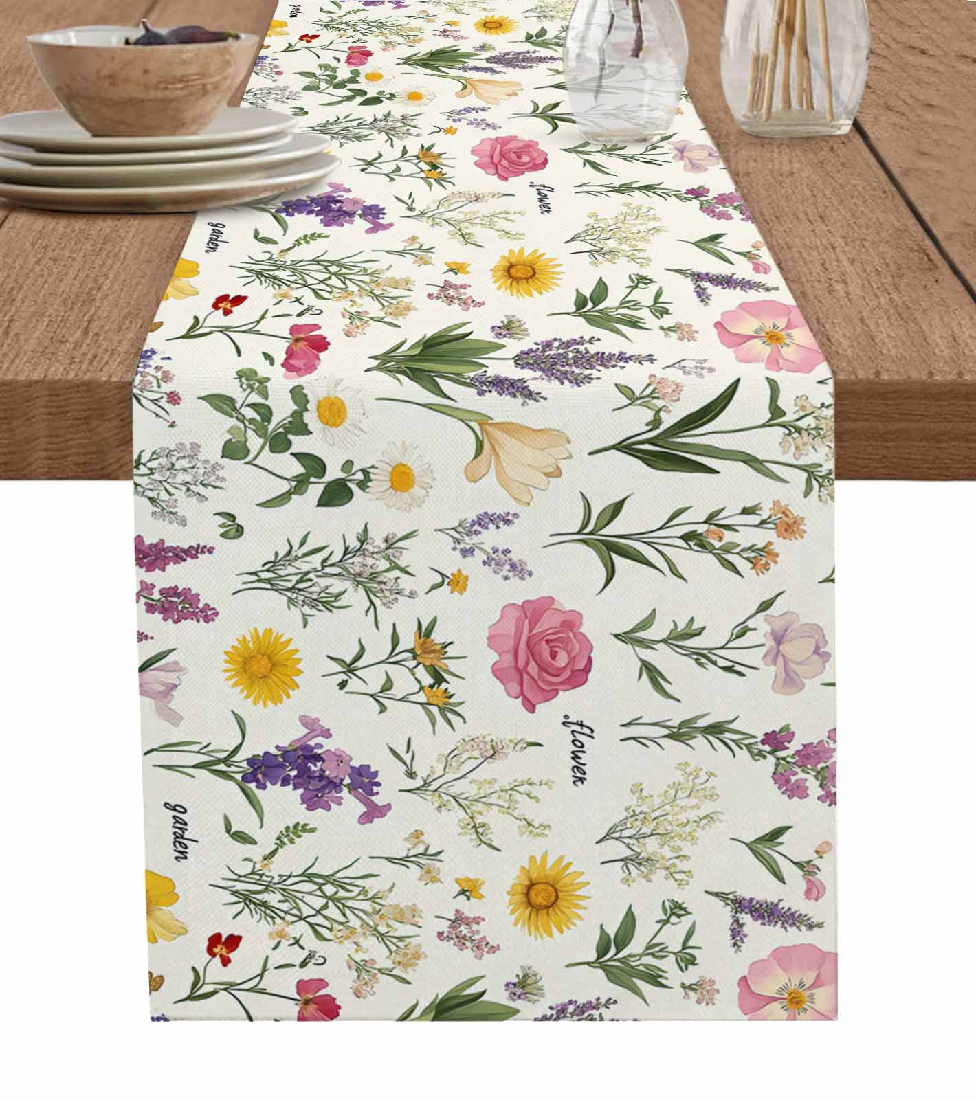 Spring Botanical Table Runner 72 Inches, Colorful Cottagecore Blooms ...