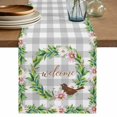 thumbnail image 1 of Spring Botanical Table Runner, Garden Birds Floral Leaves Gray Plaid Washable Cotton Linen Table Runners 36 Inches Long, Dresser Scarf Runner for Nightstand/End Tables/Round Tables 13''x36'', 1 of 9