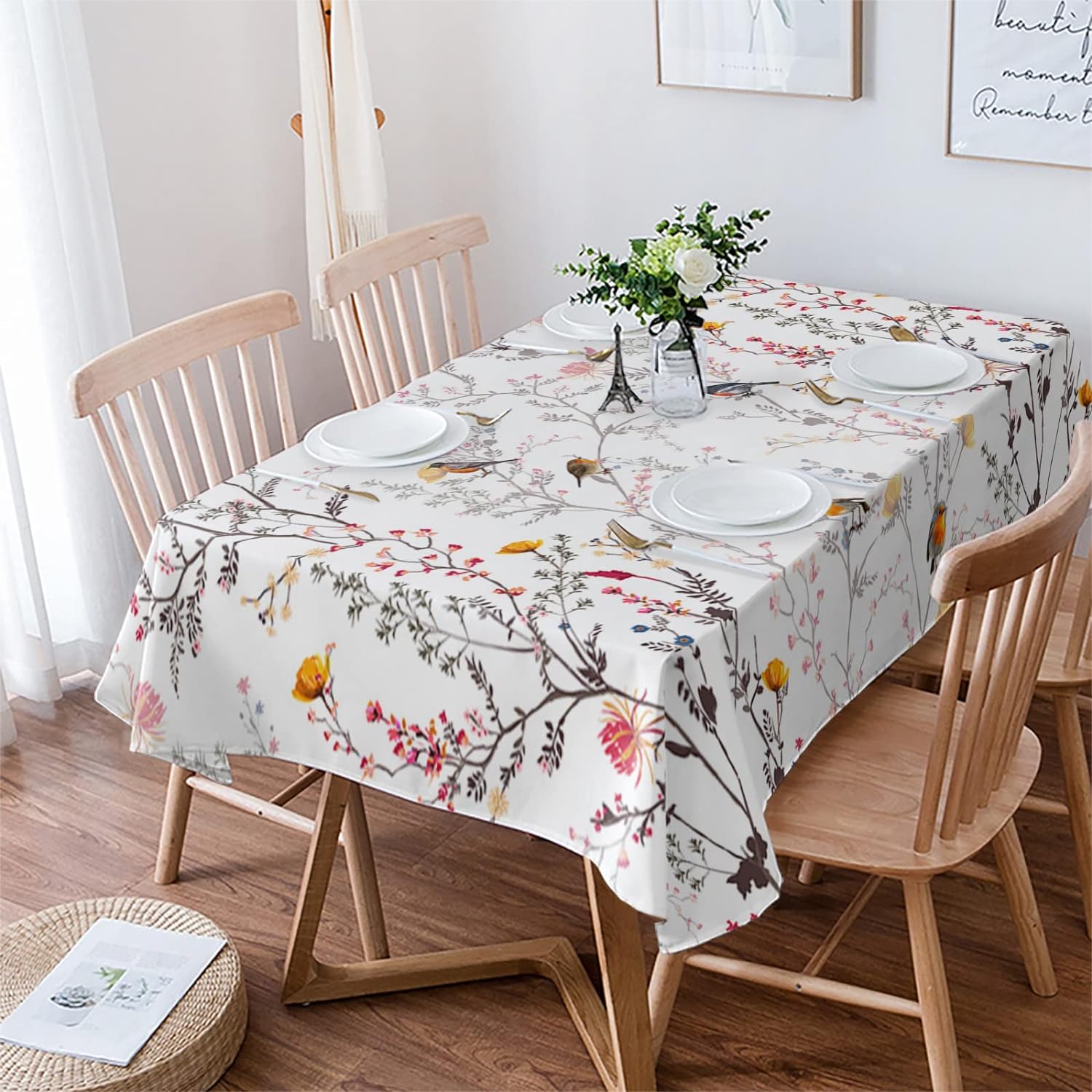 Spring Botanical Tablecloths for Rectangle Table Cover, Fabric Table