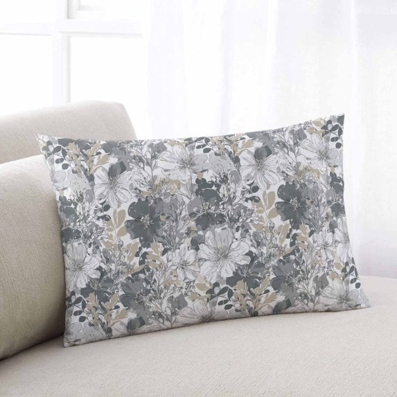 Spring Botanical Throw Pillow Covers, Country Floral Leaves Gray Brown Soft Breathable Pillow Cases with Invisible Zipper for Sleeping, Standard Pillowcases for Couch Bed Sofa Chair 20x26 Inches