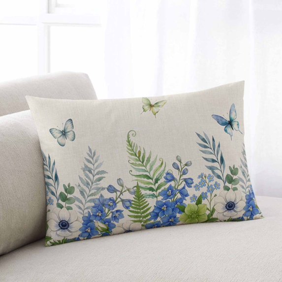 Spring Botanical Throw Pillow Covers, Watercolor Floral Leaves Butterflies Beige Soft Breathable Pillow Cases with Zipper for Sleeping, Small Pillowcases for Couch Bed Sofa Chair 16x24 Inches