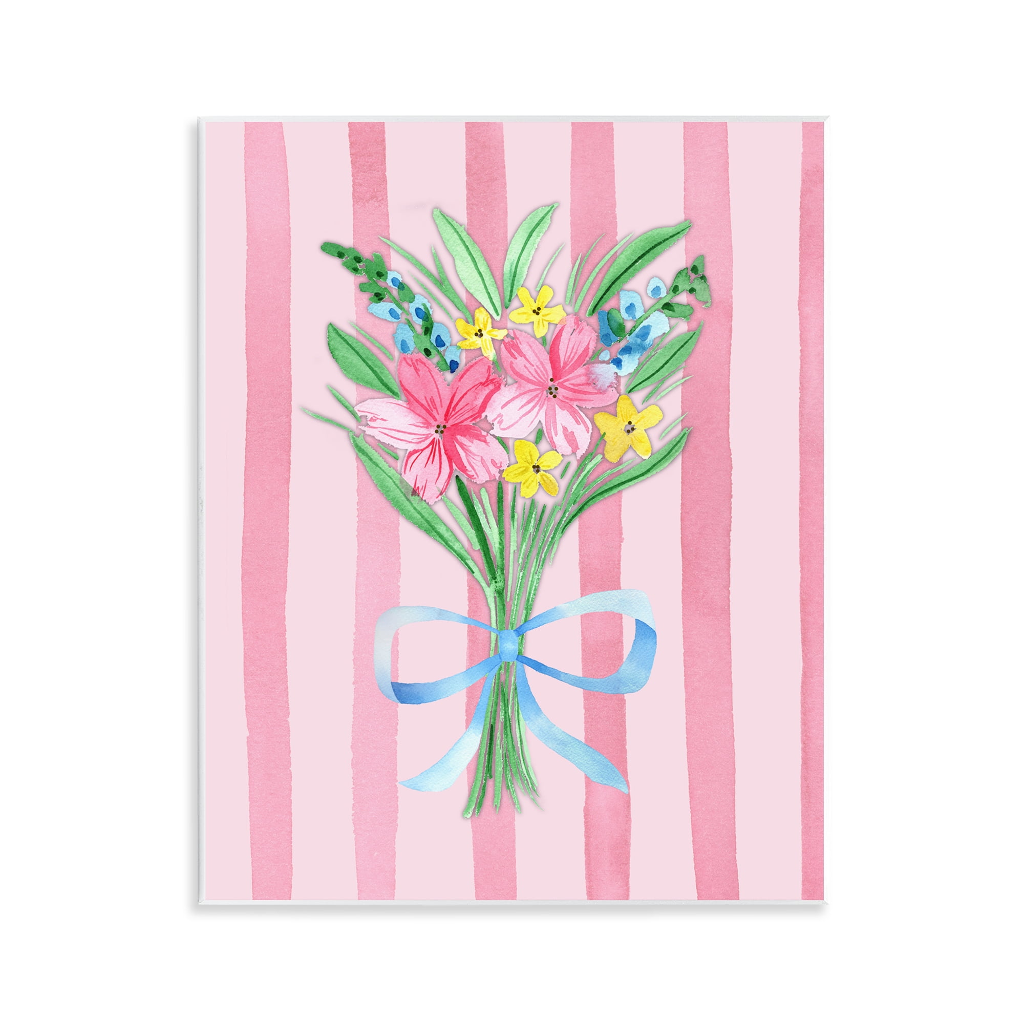 Spring Bouquet & Bow Stripes Wall Plaque Art, design by Nina Jacobs