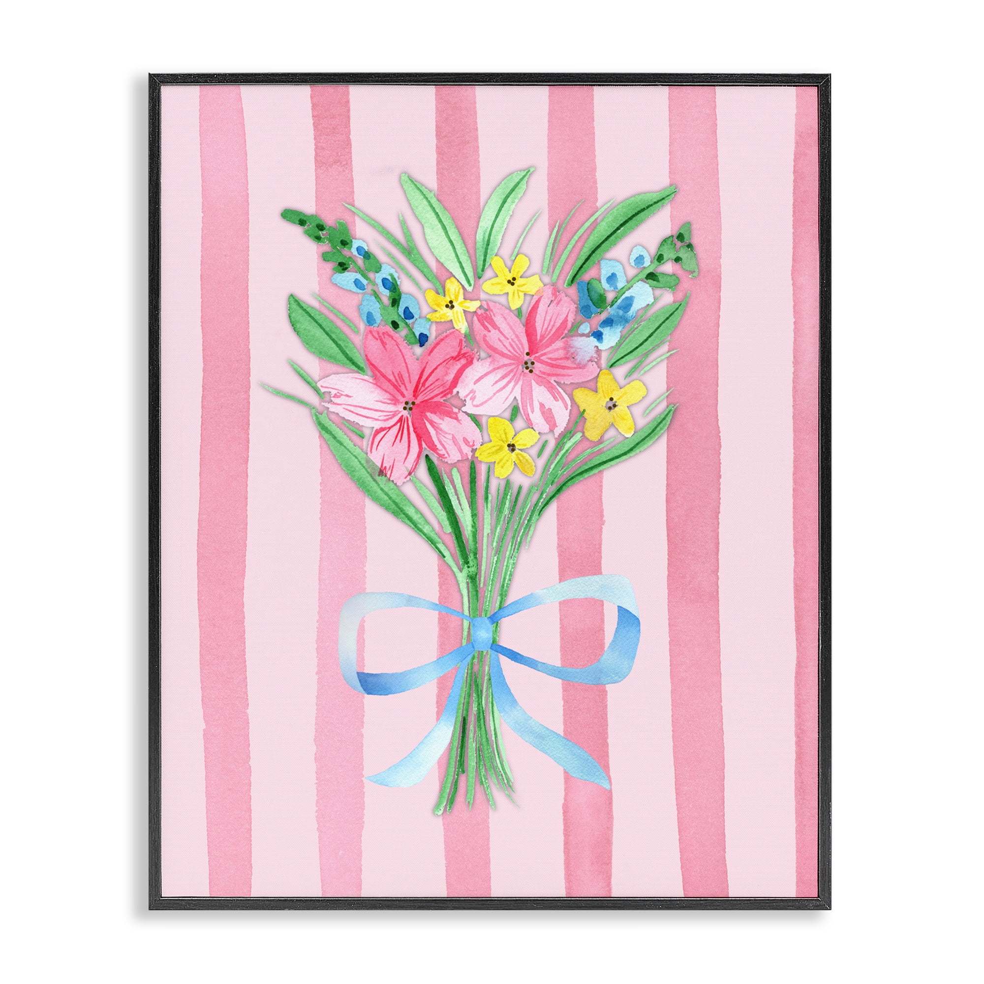 Spring Bouquet Pink & Blue Black Framed Giclee Art, design by Nina Jacobs